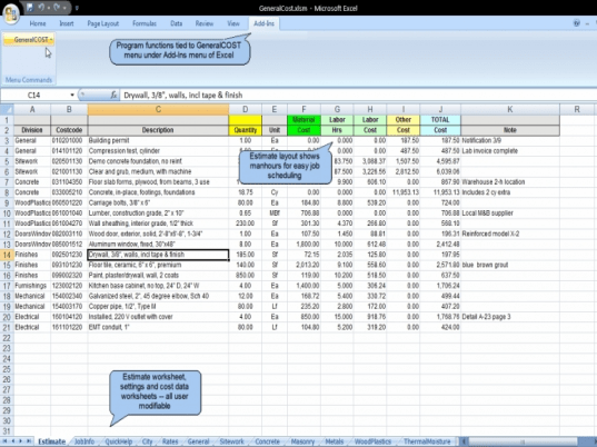 GeneralCOST Estimator for Excel Screenshot 1