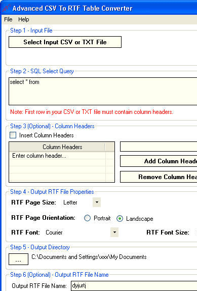 Advanced CSV To RTF Table Converter Screenshot 1