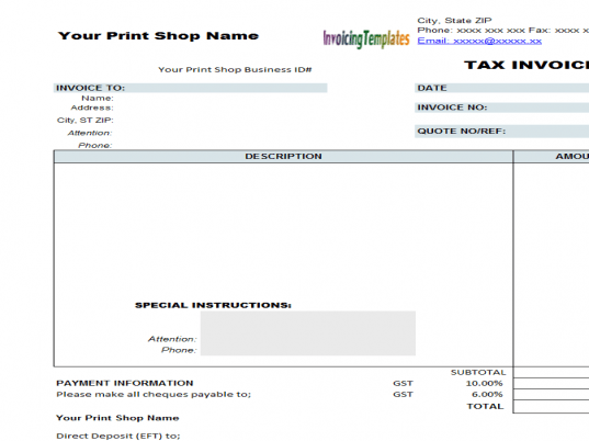 Tax Invoice Template for Printing Shop Screenshot 1