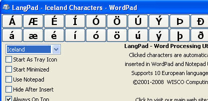 LangPad - Icelandic Characters Screenshot 1