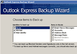 Outlook Express Backup Wizard Screenshot 1