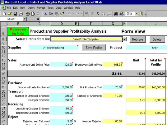 Product and Supplier Profitability Excel Screenshot 1