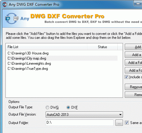 DWG to DXF Converter Pro 2010.7 Screenshot 1