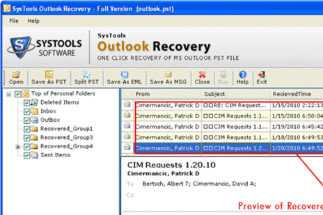 Recover Deleted Outlook Inbox Screenshot 1