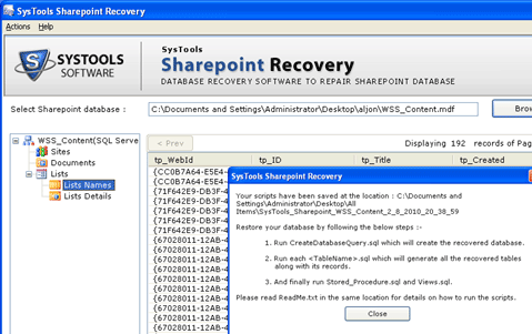 Restore SharePoint Database Screenshot 1