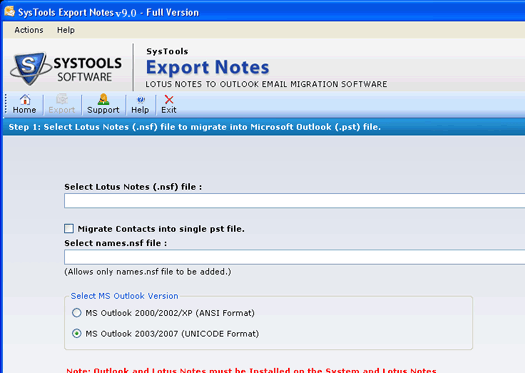 Notes to Outlook Conversion Software Screenshot 1