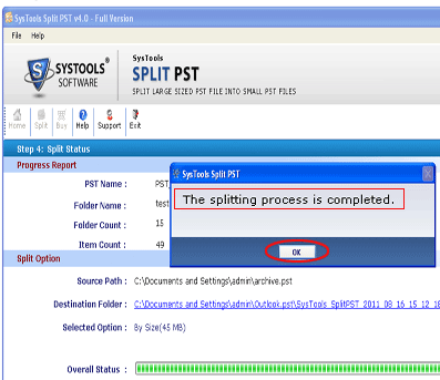 Split 2 GB Outlook PST File Screenshot 1