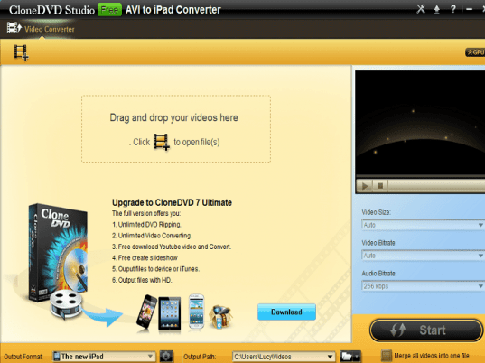 CloneDVD Studio Free AVI to iPad Convert Screenshot 1