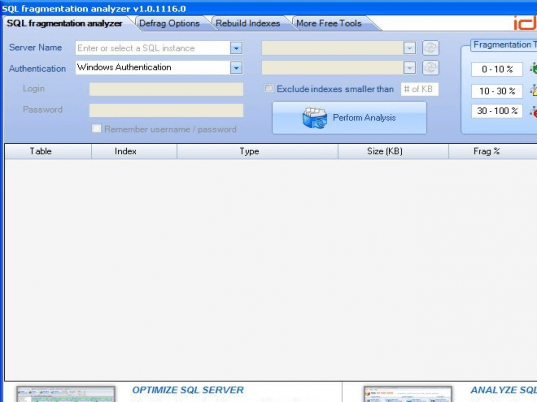 SQL Fragmentation Analyzer Screenshot 1