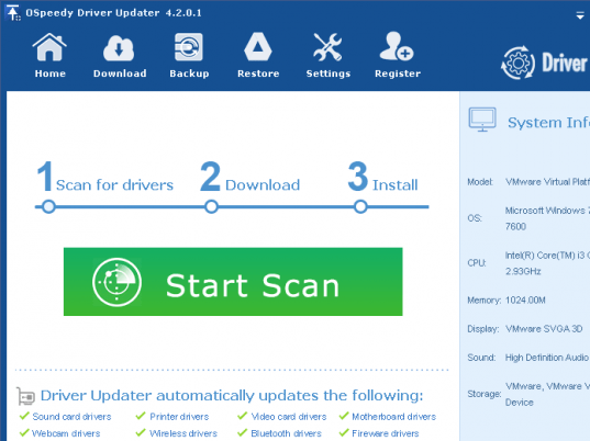 OSpeedy Driver Updater Screenshot 1