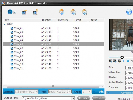 DawnArk DVD to 3GP Converter Screenshot 1