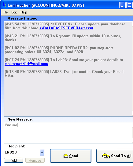 LanToucher Network Chat Screenshot 1