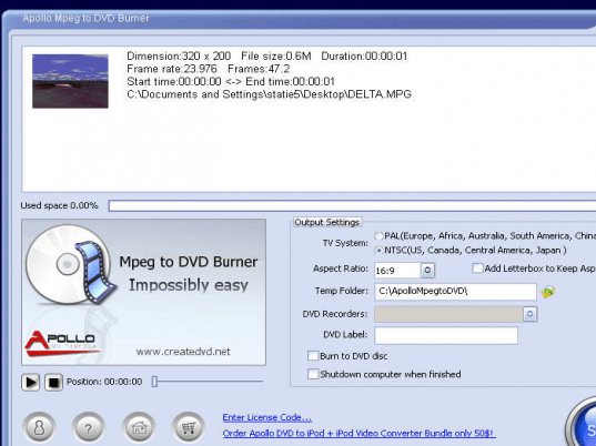 Apollo MPEG to DVD Burner Screenshot 1