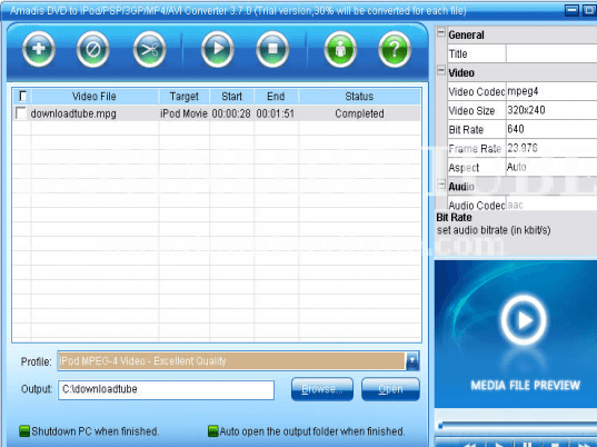 Amadis DVD to iPod/3GP/MP4/AVI Converter Screenshot 1
