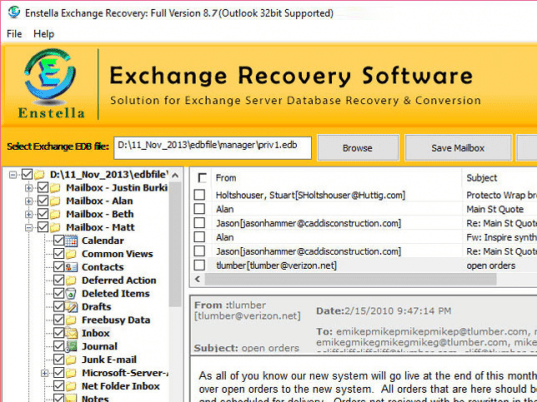 Enstella Exchange EDB Recovery Screenshot 1