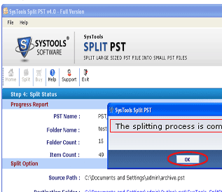 Splitting Outlook PST Files Screenshot 1