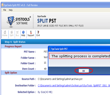 Partition PST File Screenshot 1