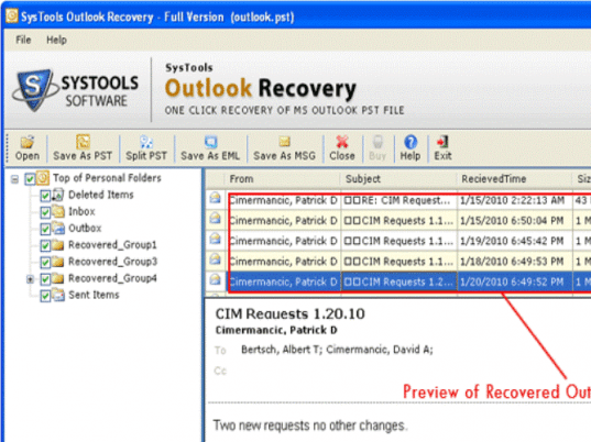 Recover an Outlook Personal Folder Screenshot 1