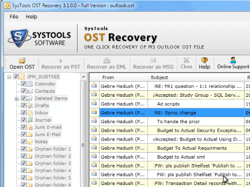 Exporting Exchange OST Mailbox to PST Screenshot 1