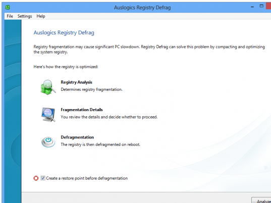 AusLogics Registry Defrag Screenshot 1