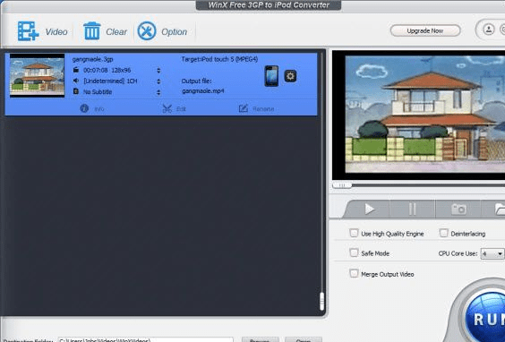 WinX Free 3GP to iPod Converter Screenshot 1