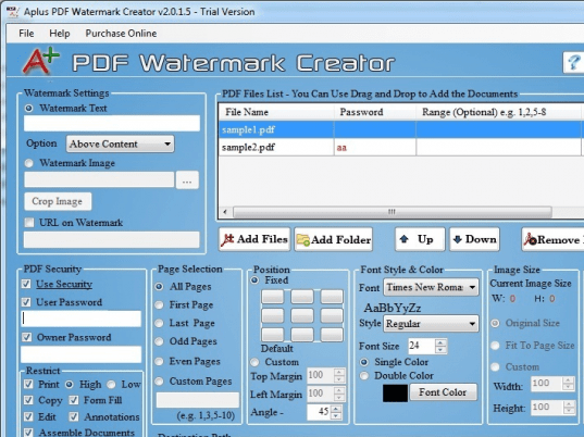 Aplus PDF Watermark Creator Screenshot 1