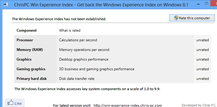 ChrisPC Win Experience Index Screenshot 1