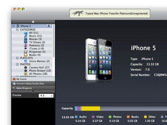 Tipard Mac iPhone Transfer Platinum Screenshot 1