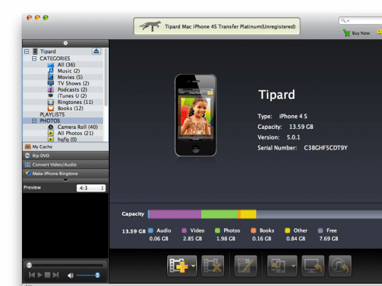 Tipard Mac iPhone 4S Transfer Platinum Screenshot 1