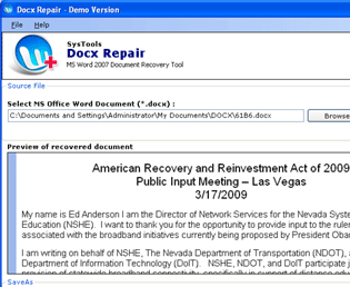 Docx File Repair Software Screenshot 1