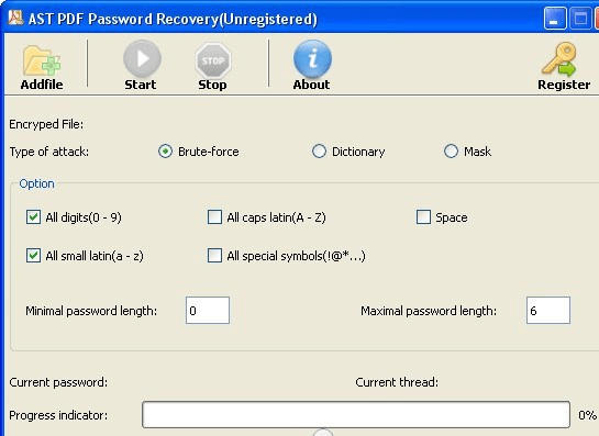 AST PDF Password Recovery Screenshot 1