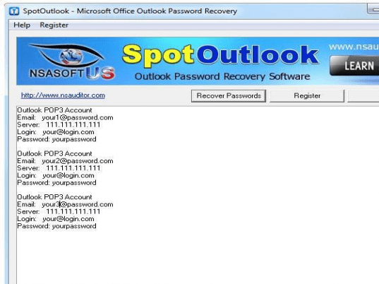 SpotOutlook Password Recovery Screenshot 1
