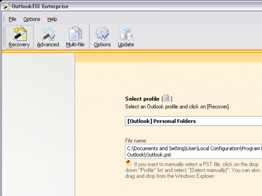 OutlookFIX Repair and Undelete Screenshot 1