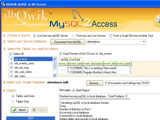 dbQwikMySQL2Access Screenshot 1