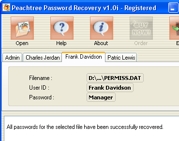 Peachtree Password Recovery Screenshot 1