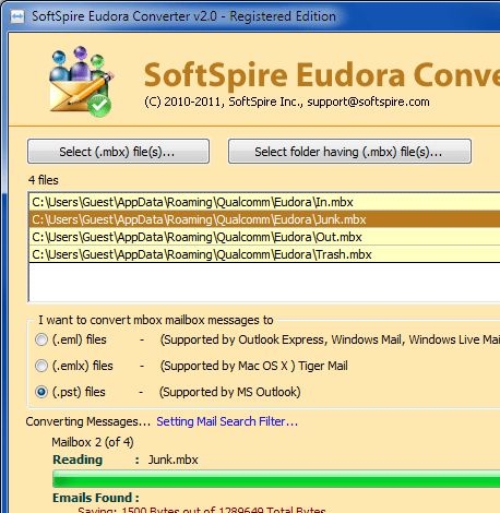 Eudora to Windows 7 Mail Screenshot 1