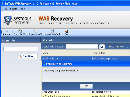 Windows XP Address Book Screenshot 1