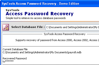 MS Access Password Recovery Tool Screenshot 1