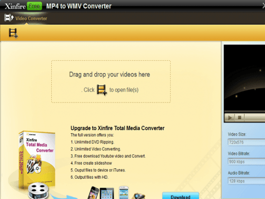 Xinfire Free MP4 to WMV Converter Screenshot 1
