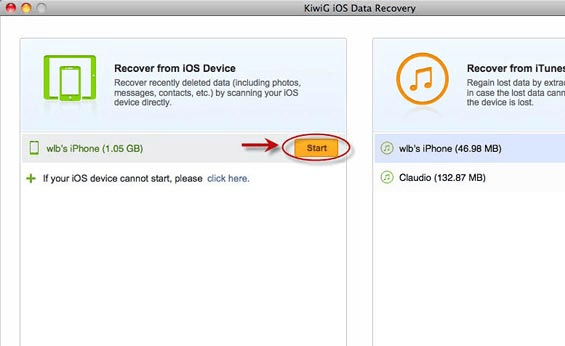 KiwiG iOS Data Recovery for Mac Free Screenshot 1