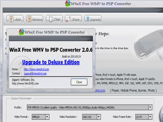 WinX Free WMV to PSP Converter Screenshot 1