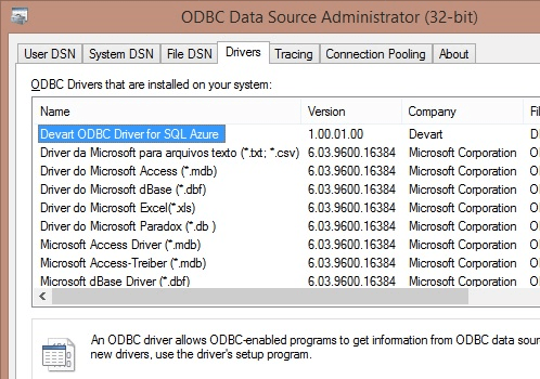 Devart ODBC Driver for SQL Azure Screenshot 1