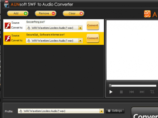 Aunsoft SWF to Audio Converter Screenshot 1
