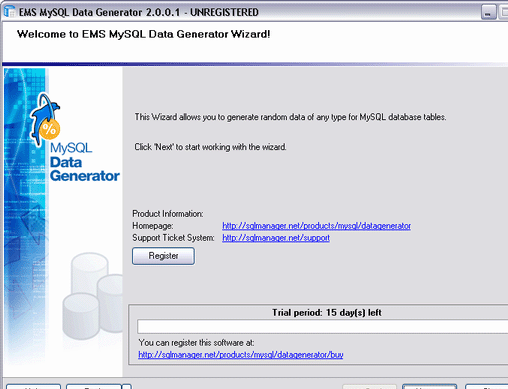 EMS Data Generator 2005 for MySQL Screenshot 1