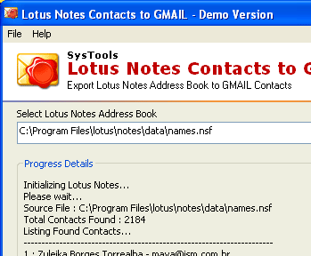 SysTools Lotus Notes Contacts to GMAIL Screenshot 1