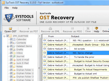 0utlook OST File Recovery Screenshot 1