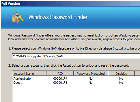 Windows Password Finder Screenshot 1