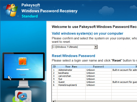 Bypass Windows 7 Password Screenshot 1