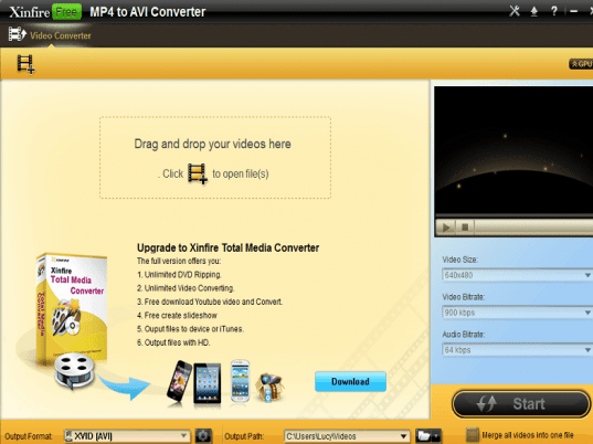 Xinfire Free MP4 to AVI Converter Screenshot 1