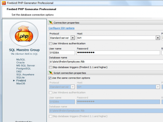 Firebird PHP Generator Professional Screenshot 1